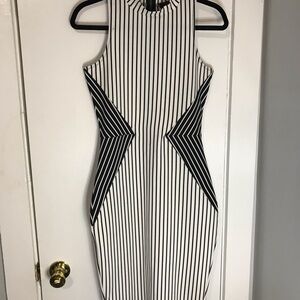 Material Girl Monochrome Striped Midi Dress